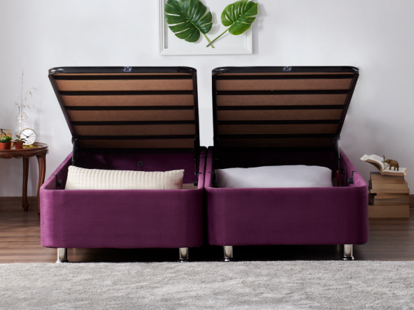 Niron Purple Baza 160x200 cm Çift Kişilik Sandıklı Mor Kumaş Baza Silinebilir Soho Kumaş