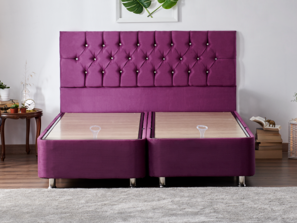 Niron Purple Baza 200x200 cm Çift Kişilik Sandıklı Mor Kumaş Baza Silinebilir Soho Kumaş - 6