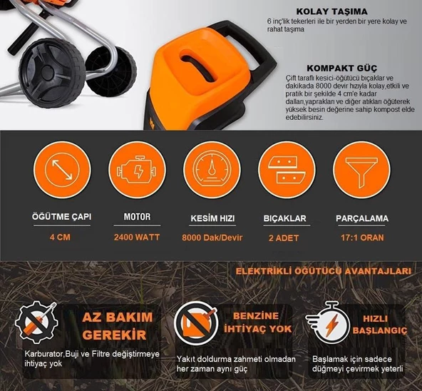 Garden Pro ZF5120 Elektrikli Dal Öğütme Makinesi - 3