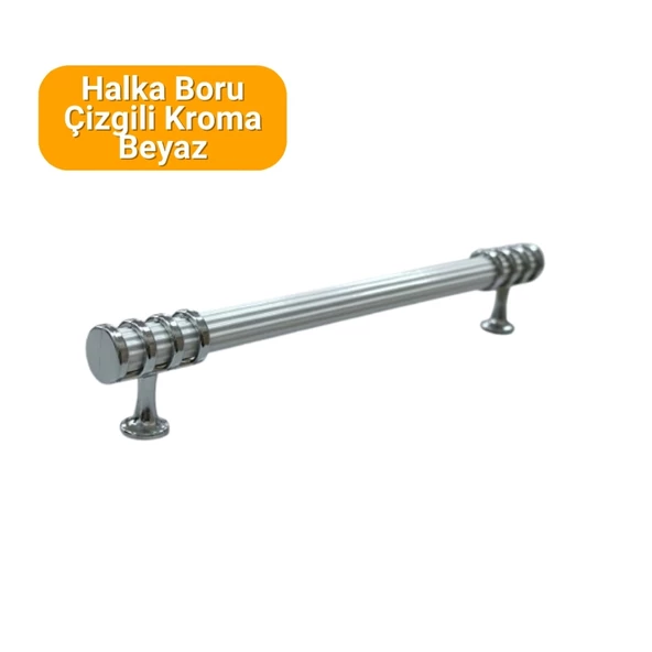 4 Adet Halka Boru Çizgili Kroma Beyaz Metal Mobilya Kulpu 160mm - 2