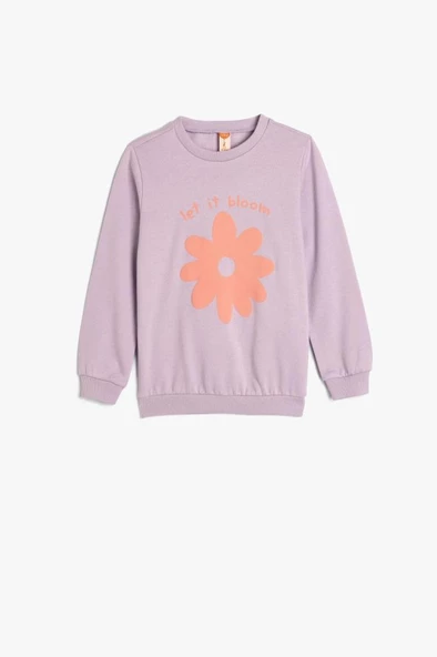 Koton Kız Bebek Çiçekli Sweatshirt Uzun Kollu Bisiklet Yaka Pamuklu