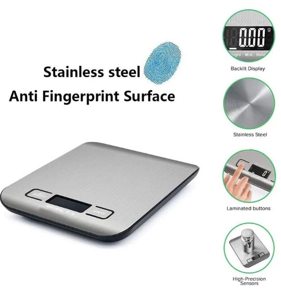 WellHise 2012 5kg Mutfak Tartısı Pilli Işıklı Ekran Hassas Terazi, Otomatik Ayar ve Tara, Dijital Terazi, 6 ölçü birimi - 4