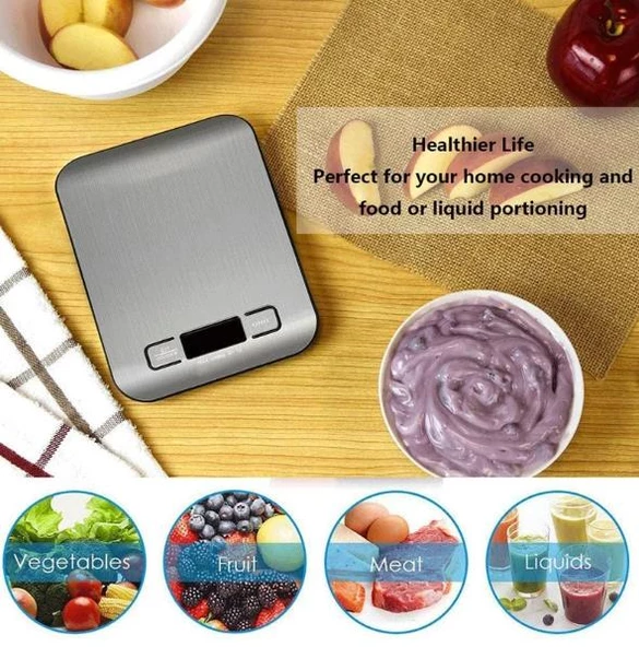 WellHise 2012 5kg Mutfak Tartısı Pilli Işıklı Ekran Hassas Terazi, Otomatik Ayar ve Tara, Dijital Terazi, 6 ölçü birimi - 5