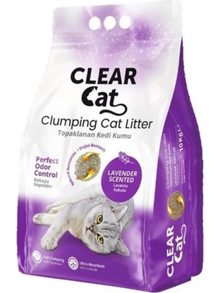 Clear Cat Lavanta Kokulu İnce Taneli Topaklaşan Kedi Kumu 10 Lt