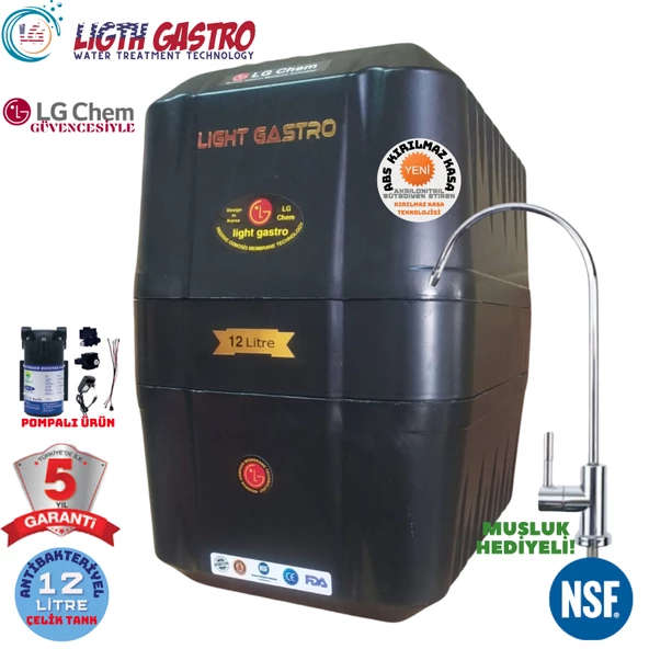 LİGHT GASTRO SİYAH POMPALI 12 LİTRE 7 FİLTRE 14 AŞAMA SU ARITMA CİHAZI