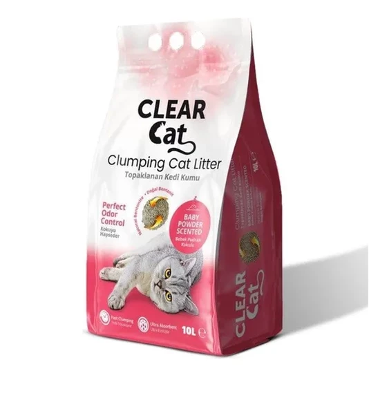 Clear Cat Bebek Kokulu İnce Taneli Topaklaşan Kedi Kumu 10 Lt