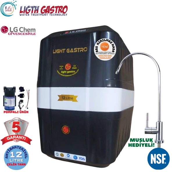 LİGHT GASTRO SİYAH BEYAZ POMPALI 12 LİTRE 7 FİLTRE 14 AŞAMA SU ARITMA CİHAZI