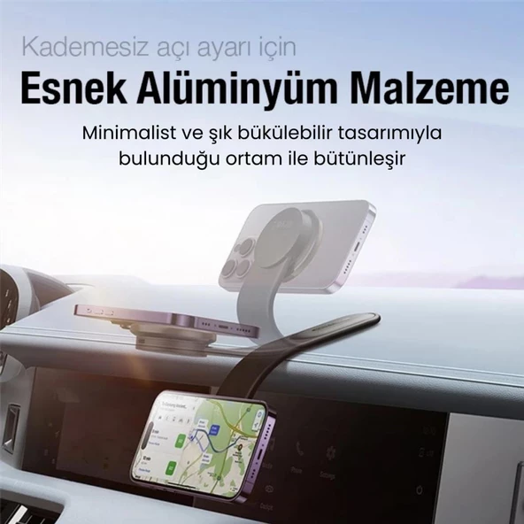 Coofbe Alüminyum Elastik Katlanabilir Mgsafe Uyumlu Araç İçi Telefon Tutucu Masaüstü Telefon Tutucu - 3