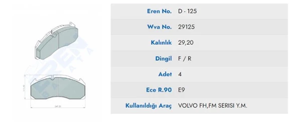 ON FREN BALATA VOLVO FH12 (02-) 29125