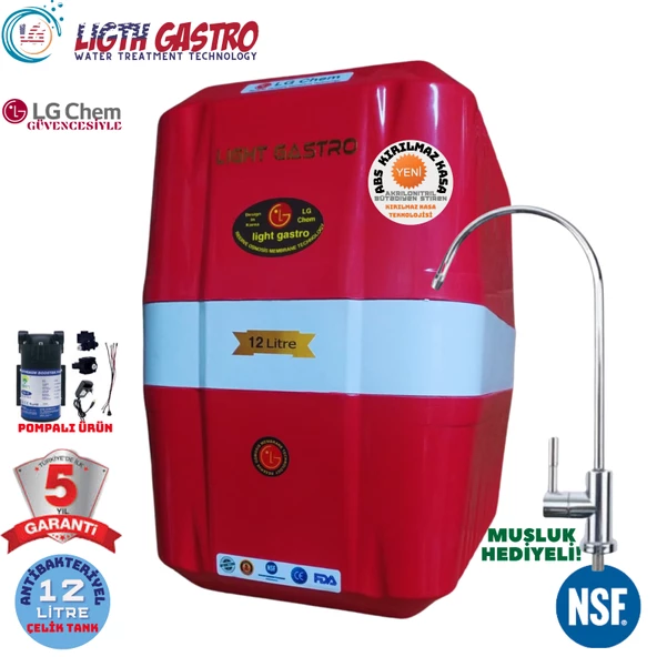 LİGHT GASTRO KIRMIZI BEYAZ POMPALI 12 LİTRE 7 FİLTRE 14 AŞAMA SU ARITMA CİHAZI