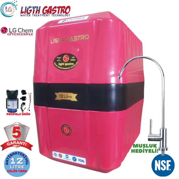 LİGHT GASTRO KIRMIZI SİYAH POMPALI 12 LİTRE 7 FİLTRE 14 AŞAMA SU ARITMA CİHAZI ürün görseli