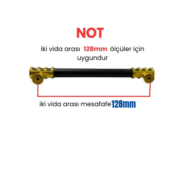 4 Adet Halka Boru Altın Siyah Metal Mobilya Kulpu 128mm - 3