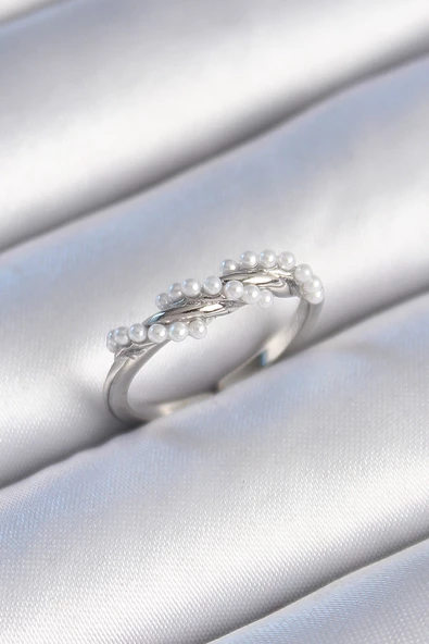 Gümüş Renk Sarmal İnci Model Kadın Yüzük - EBJ241214W29752 ürün görseli