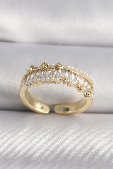 Gold Renk Zirkon Taşlı İnci Detay VIP Seri Kadın Yüzük - EBJ241214W30011 ürün görseli