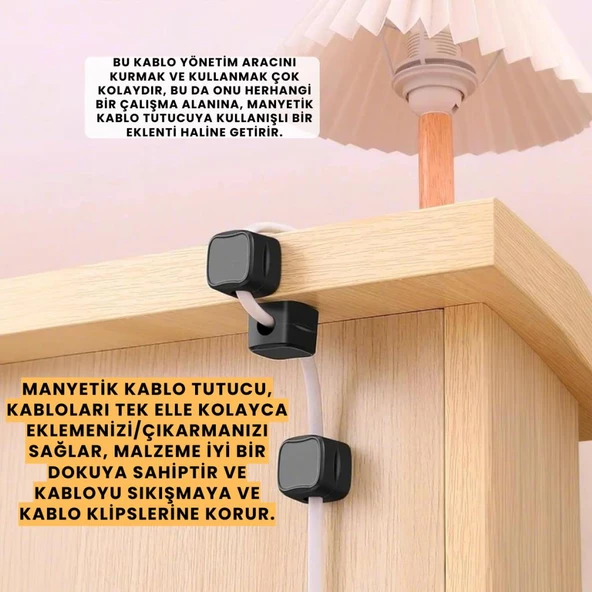 Coofbe 6 Adet Set Yapışkanlı Manyetik Kapaklı Kablo Düzenleyici Kablo Organizer Kablo Düzenleyici - 3