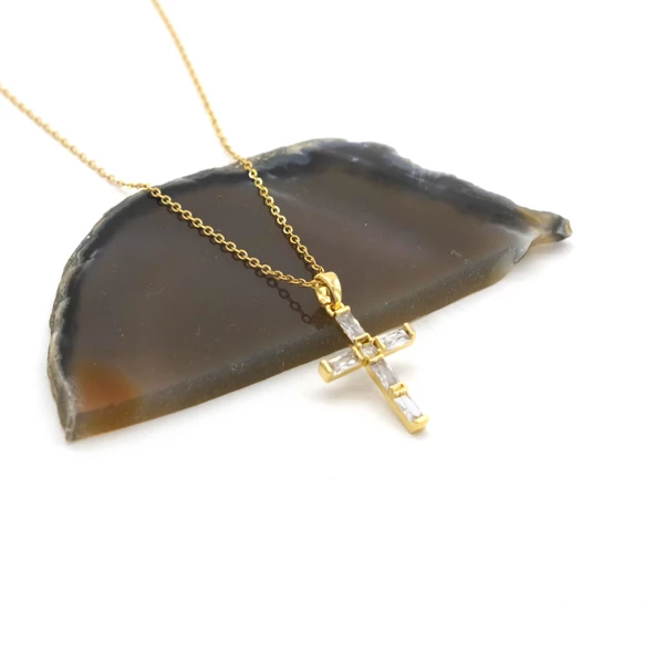 Çelik Kolye - Haç Kolye Altın Kaplama KLY-644 - Resim 3