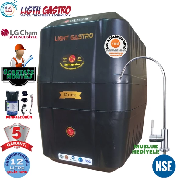 LİGHT GASTRO SİYAH POMPALI MONTAJ DAHİL 12 LİTRE 7 FİLTRE 14 AŞAMA SU ARITMA CİHAZI ürün görseli
