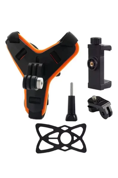 Kask için Alt Çene Bağlantı Aparatı Aksiyon Kamera ve Telefon Tutucu Set Motosiklet TURUNCU Teçhizat - 2
