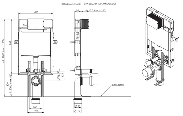 Serel Smooth Gömme Rezervuar 3 'lü Set (Gövde T020111+Panel P400180+Ank. Ara kesme Valfi 102151024) T020111BK40 - 3