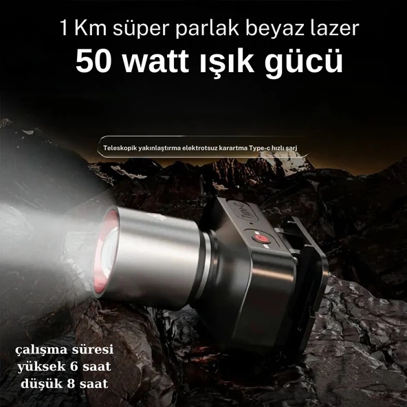 Gold Kama GK801 LED Kafa Feneri - 50W CREE LED, Şarjlı ve Su Geçirmez - 2