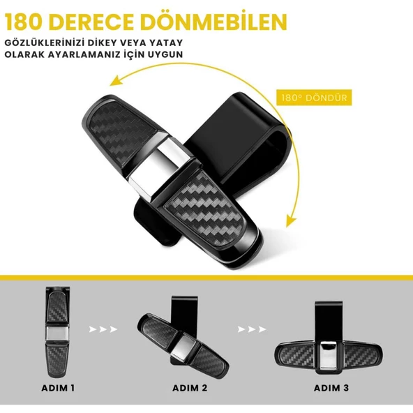 Coofbe Klipsli 180 Derece Döner Klipsli Araç İçi Gözlük Tutucu Kart Tutucu Oto Araç Gözlük Tutacagi - 4