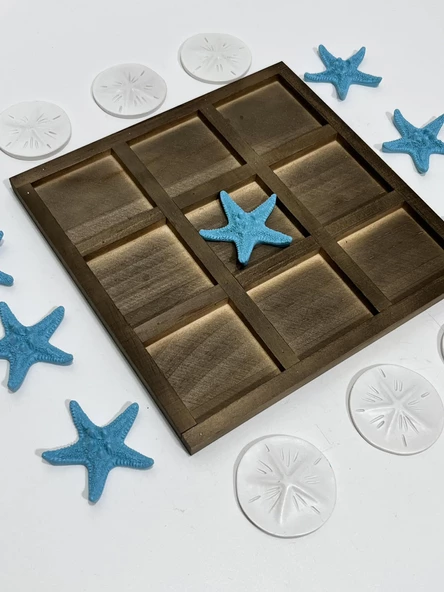 Deniz Yıldızı Desenli Ahşap Tic Tac Toe Oyunu - 8