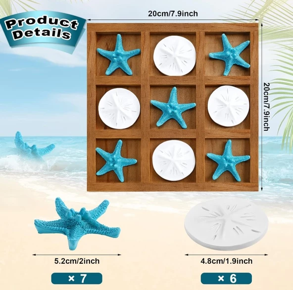 Deniz Yıldızı Desenli Ahşap Tic Tac Toe Oyunu - 2