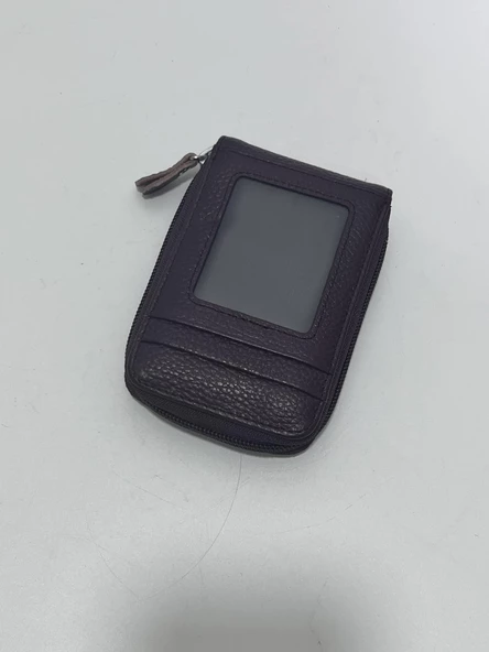 Unisex Fermuarlı Deri Kartlık Cüzdan 11 Bölmeli Mor - 2