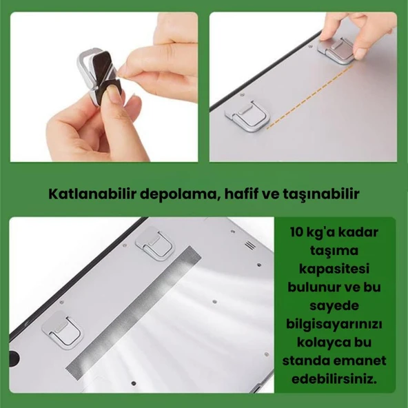 Coofbe 2 Adet Yapışkanlı Katlanılabilir Laptop Standı Portatif Macbook Bilgisayar Laptop Stand Ayagi - 10