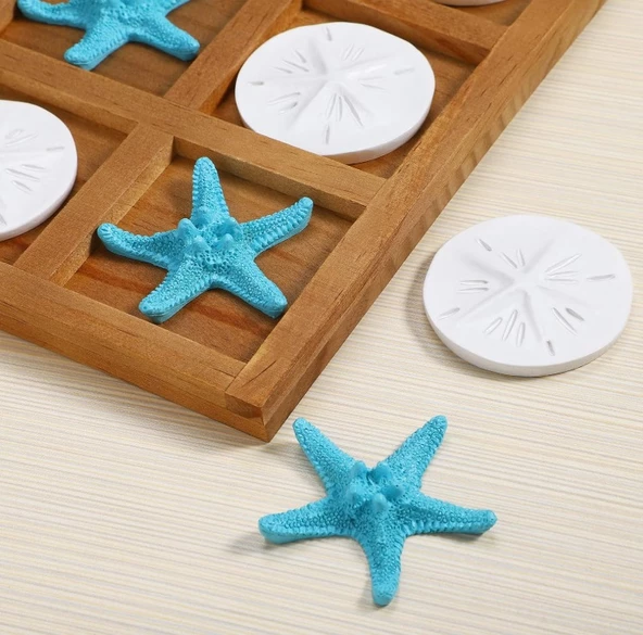 Deniz Yıldızı Desenli Ahşap Tic Tac Toe Oyunu - 3