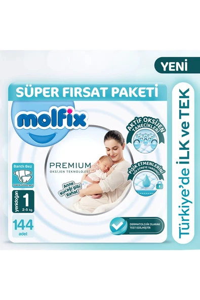 Molfix Premium Süper Fırsat Paketi 1 Beden 144 Adet