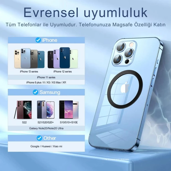 Coofbe Tüm Telefonlara Uyumlu 0.4mm Ultra İnce Yapışkanlı Mgsafe Uyumlu Mıknatıslı Metal Halka - Resim 4