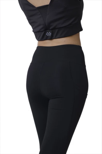 Looksense Kadın Siyah Yüksek Bel Çift Cepli Toparlayıcı Fitness Spor Tayt 1005 - Resim 5