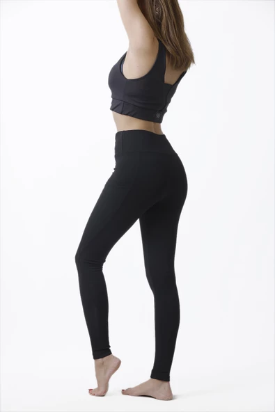 Looksense Kadın Siyah Yüksek Bel Çift Cepli Toparlayıcı Fitness Spor Tayt 1005 - Resim 4