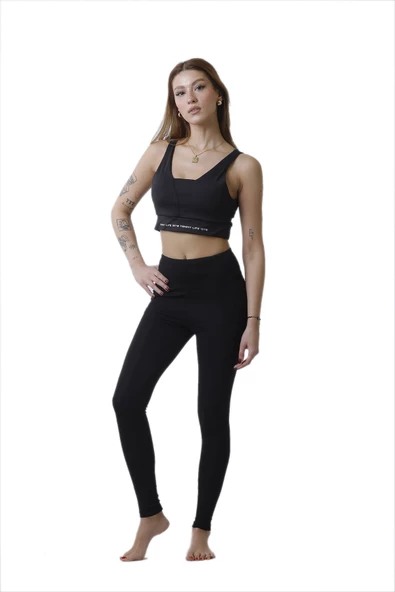 Looksense Kadın Siyah Yüksek Bel Çift Cepli Toparlayıcı Fitness Spor Tayt 1005 - Resim 2