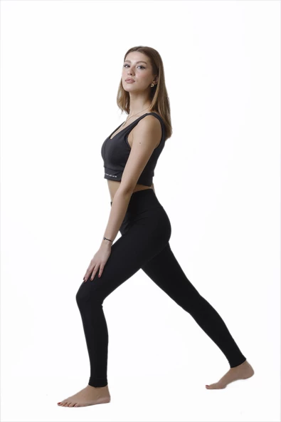 Looksense Kadın Siyah Yüksek Bel Çift Cepli Toparlayıcı Fitness Spor Tayt 1005 - Resim 7