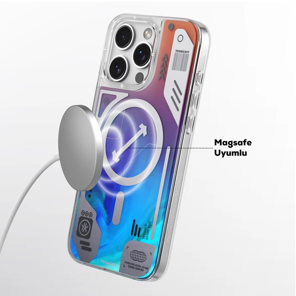 Youngkit Apple iPhone 16 Pro Max Kılıf Magsafe Şarj Özellikli Parlak Kumlu Sıvılı Tasarımlı Galaxy Fantasy Serisi Kapak - Resim 12