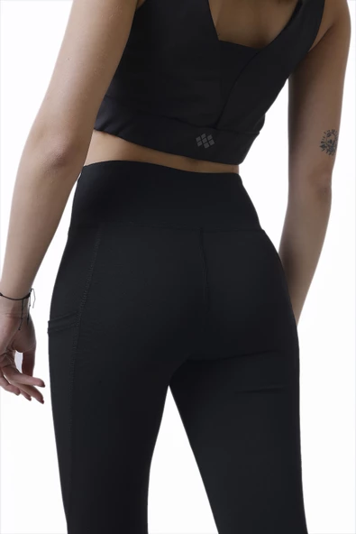 Looksense Kadın Siyah Yüksek Bel Çift Cepli Toparlayıcı Fitness Spor Tayt 1005 - Resim 6