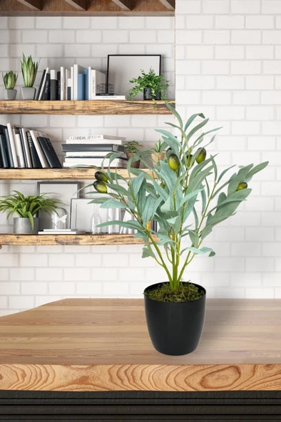Nettenevime Yapay Zeytin Ağacı Saksıda 40cm 5 Dallı 10 Meyveli Pastel Yapay Çiçek Artificial Olive - Resim 4