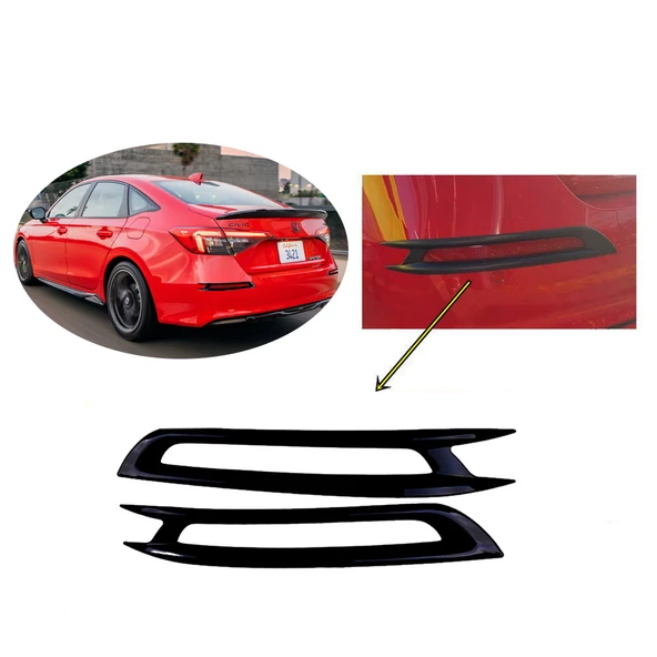 Honda Civic 2022-2023 Arka Tampon Sis Farı Çerçevesi Piyano Black 2 Parça - 2