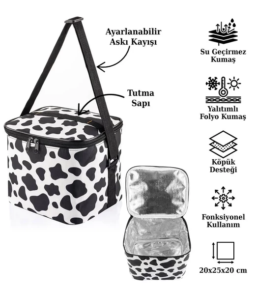Kamp Piknik Termal Soğutucu Yalıtımlı Buzluk Termos Çanta 10 Lt - 920 Dalmaçya Desenli - 5