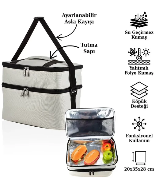 Kamp Piknik Termal Soğutucu Yalıtımlı Buzluk Termos Çanta 22 Lt - 960 Krem - 7