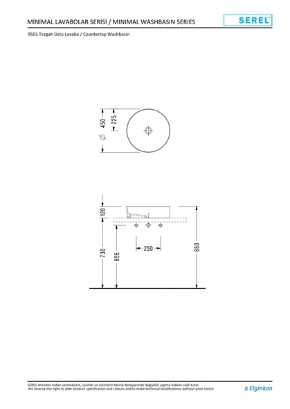 Serel Slimline Silindirik Lavabo (Ø 45 cm)  9503DXS110H - Resim 2