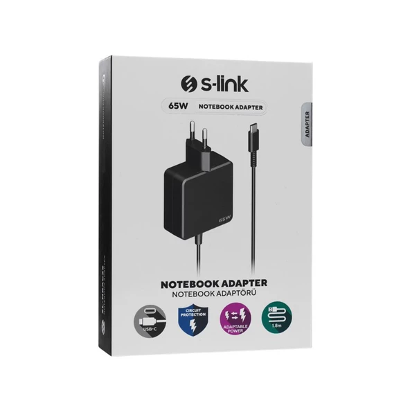 S-link SL-NBAC65 65W 5V3A, 9V3A, 12V3A 15V3A, 20V3,25A Type-C PD Notebook/Telefon Şarj Cihazı - 4
