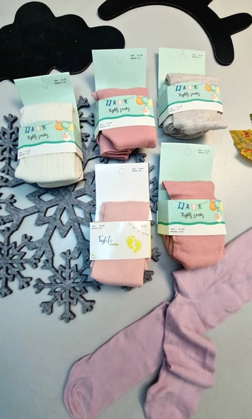 Kız Bebekler İçin Çeşitli Renklerde 6 Adet Pamuk Külotlu Çorap - 2