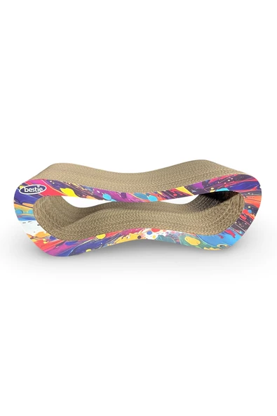 Bestie Karton Kedi Tırmalama Kanepesi (51,5X24X17 Cm)-Medium-Boya Desen - 2