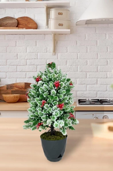 Nettenevime Yapay Çiçek Yılbaşı Çam Ağacı Kokinalı Karlı Kayın Siyah Saksılı - Resim 7