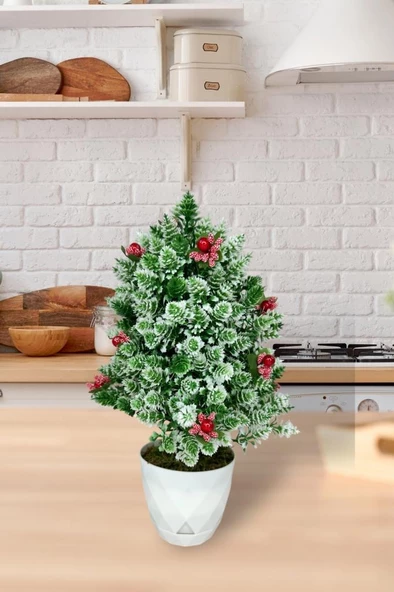 Nettenevime Yapay Çiçek Yılbaşı Çam Ağacı Kokinalı Karlı Kayın Beyaz Saksılı - Resim 2