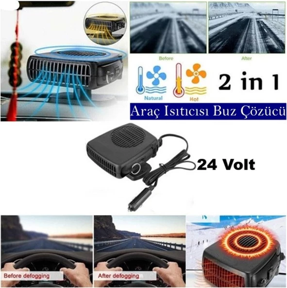 Oto Isıtıcı-soğutucu Cam Buğu Çözücü Fan 24 Volt Çakmaklık Girişli