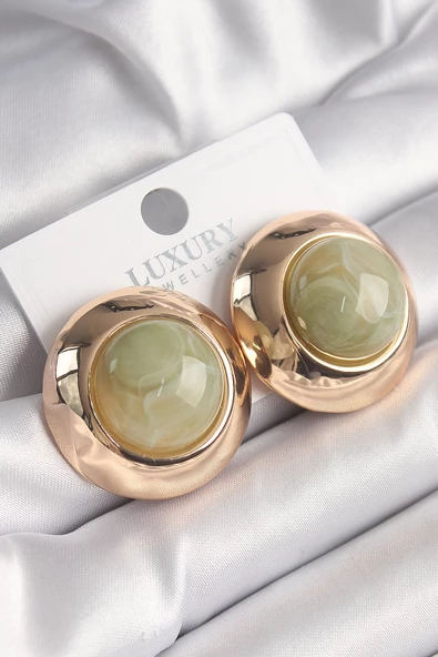 MuI MuI Pirinç Gold Renk Su Yeşili Doğal Taş Vintage Kadın Küpe